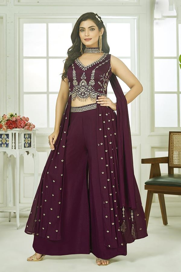 Picture of  Ethnic Maroon Designer Palazzo Suit for Wedding and Reception