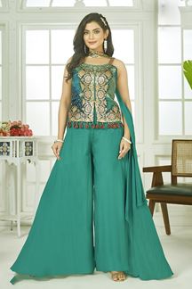 Picture of  Dazzling Sea Green Designer Palazzo Suit for Mehendi, Engagement, and Reception