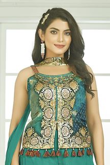 Picture of  Dazzling Sea Green Designer Palazzo Suit for Mehendi, Engagement, and Reception
