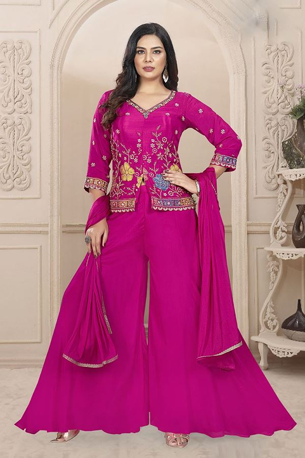 Picture of  Fashionable Pink Designer Palazzo Suit for Wedding and Reception