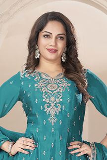 Picture of  Vibrant Sky Blue Designer Palazzo Suit for Wedding and Reception