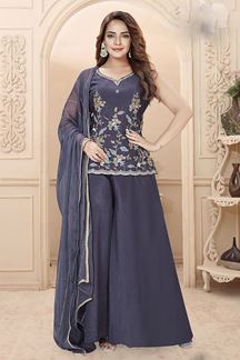 Picture of  Flamboyant Dark Blue Designer Palazzo Suit for Engagement and Reception