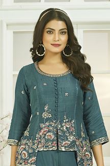 Picture of  Amazing Teal Blue Designer Palazzo Suit for Engagement and Reception