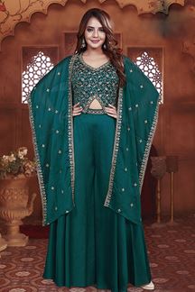 Picture of  Surreal Teal Green Designer Palazzo Suit for Wedding and Reception