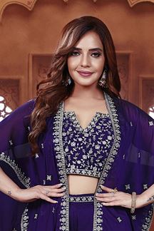 Picture of  Royal Navy Blue Designer Palazzo Suit for Wedding and Reception