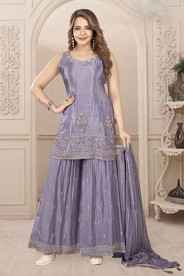 Picture of  Aesthetic Lavender Designer Gharara Suit for Engagement and Reception