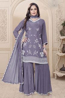 Picture of  Enticing Grey Designer Gharara Suit for Engagement and Reception
