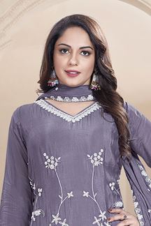 Picture of  Enticing Grey Designer Gharara Suit for Engagement and Reception