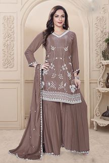 Picture of  Irresistible Brown Designer Gharara Suit for Engagement and Reception