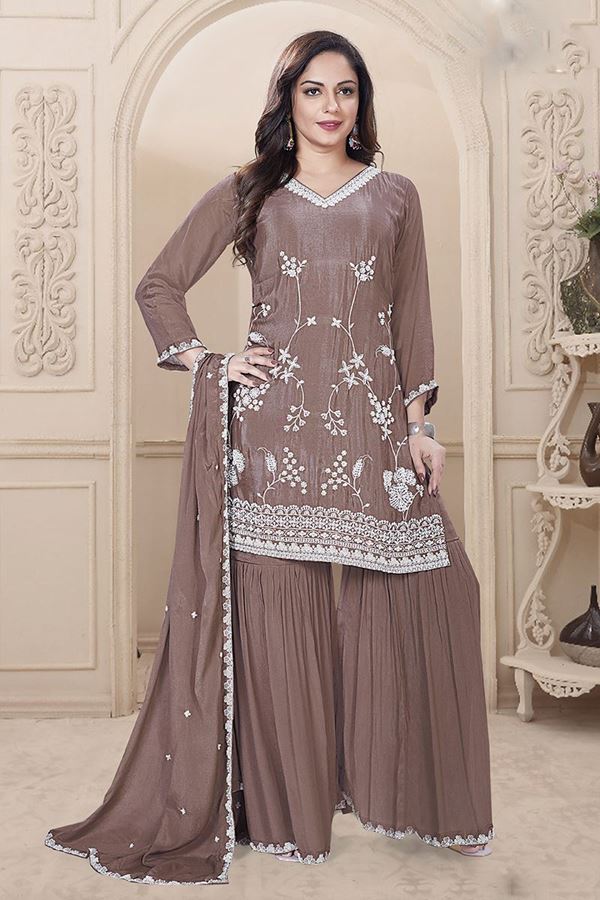 Picture of  Irresistible Brown Designer Gharara Suit for Engagement and Reception