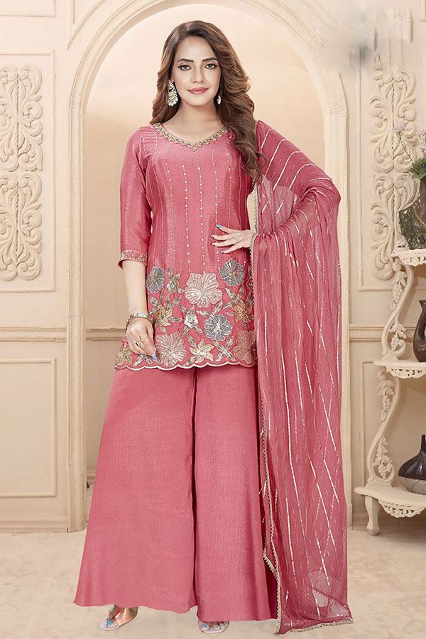 Picture of  Stunning Peach Designer Palazzo Suit for Engagement and Reception