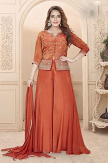 Picture of  Lovely Orange Designer Palazzo Suit for Wedding and Reception