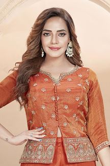 Picture of  Lovely Orange Designer Palazzo Suit for Wedding and Reception