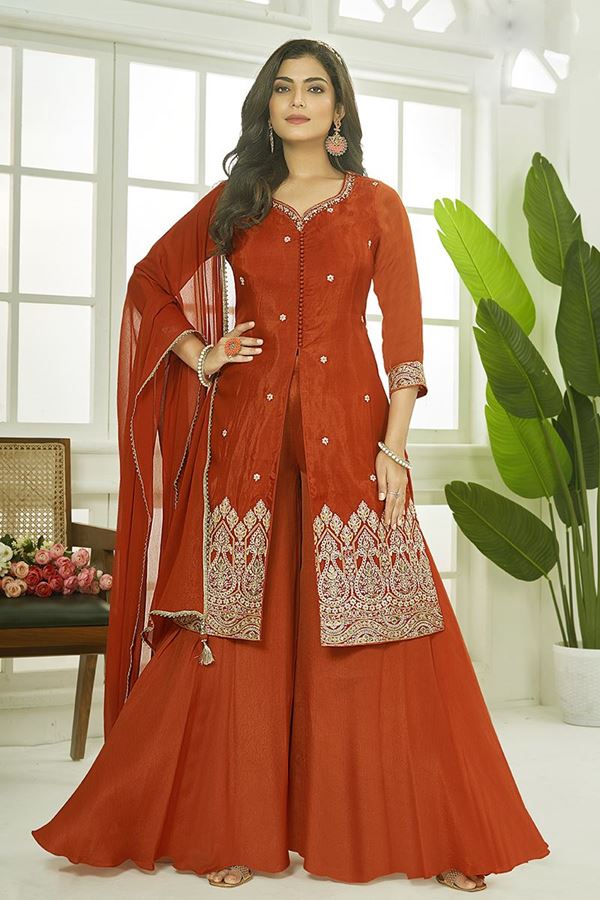 Picture of  Marvelous Rust Orange Designer Palazzo Suit for Wedding and Reception
