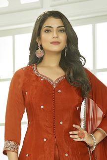 Picture of  Marvelous Rust Orange Designer Palazzo Suit for Wedding and Reception