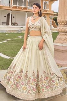 Picture of  Exuberant Silk Designer Indo-Western Lehenga Choli for Engagement and Reception