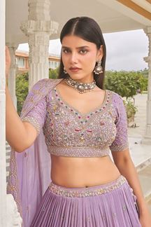 Picture of  Ethnic Silk Designer Indo-Western Lehenga Choli for Engagement and Reception