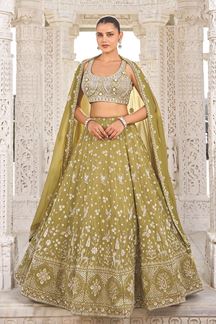 Picture of  Captivating Silk Designer Indo-Western Lehenga Choli for Mehendi, Engagement, and Reception