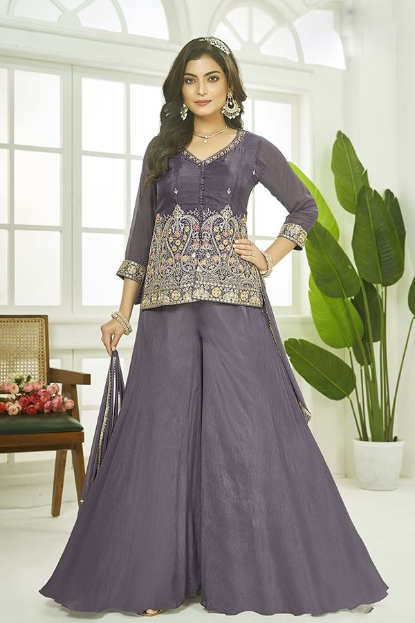 Picture of  Trendy French Lilac Designer Palazzo Suit for Engagement and Reception