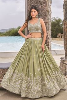Picture of  Fascinating Silk Designer Indo-Western Lehenga Choli for Mehendi, Engagement, and Reception
