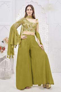 Picture of  Astounding Olive Green Designer Palazzo Suit for Mehendi, Engagement, and Reception