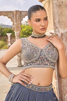 Picture of  Creative Silk Designer Indo-Western Lehenga Choli for Engagement and Reception