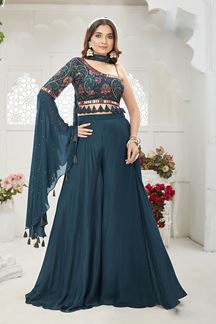 Picture of  Magnificent Teal Blue Designer Palazzo Suit for Engagement and Reception
