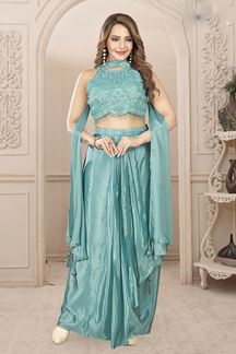 Picture of   Exuberant Aqua Blue Designer Indo-Western Suiti for Engagement and Reception