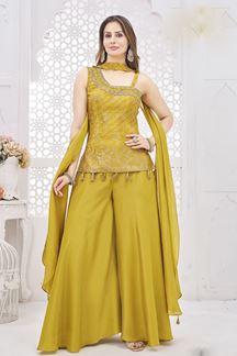 Picture of  Beautiful Mustard Designer Palazzo Suit for Haldi, Engagement, and Reception