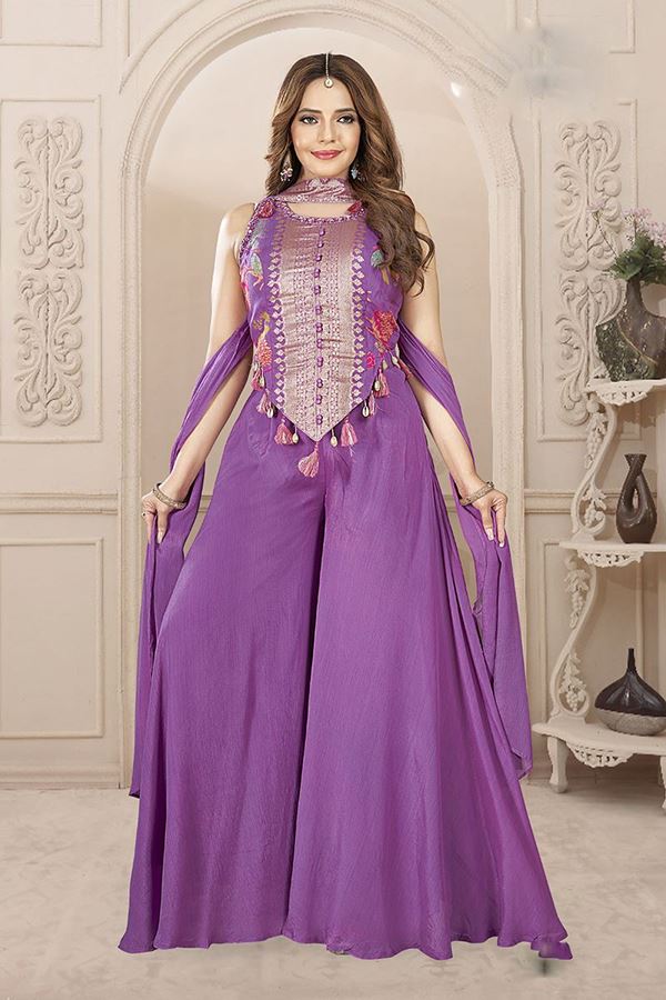 Picture of   Delightful Purple Designer Palazzo Suit for Engagement and Reception