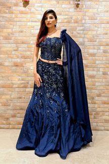 Picture of  Exuberant Navy Blue Designer Indo-Western Lehenga Choli for Engagement and Reception