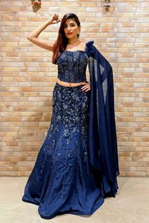 Picture of  Exuberant Navy Blue Designer Indo-Western Lehenga Choli for Engagement and Reception