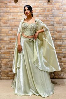 Picture of  Spectacular Sea Green Designer Indo-Western Lehenga Choli for Engagement and Reception