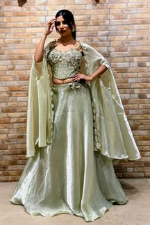 Picture of  Spectacular Sea Green Designer Indo-Western Lehenga Choli for Engagement and Reception