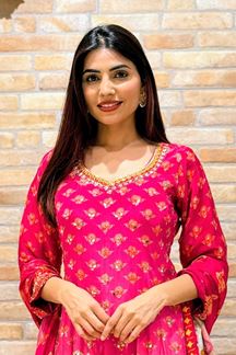 Picture of  Outstanding Silk Designer Anarkali Suit for Wedding, Reception, and Sangeet