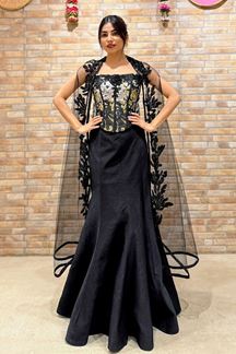 Picture of  Flamboyant Silk Designer Indo-Western Lehenga Choli for Sangeet and Parties