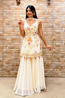 Picture of  Heavenly Cream Designer Gharara Suit for Engagement, Sangeet, and Parties
