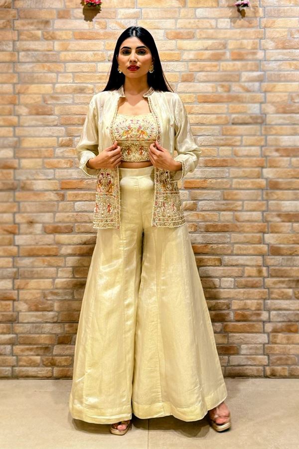 Picture of  Mesmerizing Silk Designer Palazzo Suit for Engagement, Sangeet, and Parties