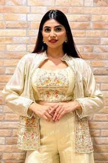 Picture of  Mesmerizing Silk Designer Palazzo Suit for Engagement, Sangeet, and Parties