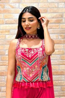 Picture of  Ethnic Pink Designer Palazzo Suit for Reception, Sangeet, and Parties
