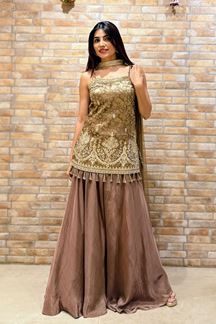 Picture of  Creative Dusty Brown Designer Palazzo Suit for Reception, Sangeet, and Parties
