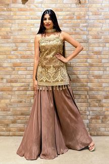 Picture of  Creative Dusty Brown Designer Palazzo Suit for Reception, Sangeet, and Parties